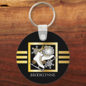 Porte-clés Patinage sur glace Black Gold Girly Nom moderne Mo (Recto)