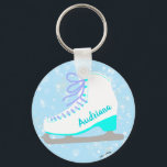 Porte-clés Patinage sur glace bleu personnalisé patinage arti<br><div class="desc">Patinage de glace mignonne porte - clé de design original. Customisez-le avec votre propre texte/nom. Veuillez voir mes autres articles de patinage artistique dans mon magasin. Joyeux patin ! *Design de patins à glace dessinés à la main par moi. Tous mes designs sont originaux ! Seulement vendu dans mon magasin....</div>