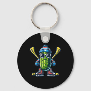 Porte-clés Patineur de cornichon cool de hockey sur glace de