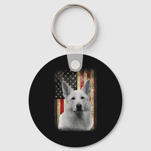 Porte-clés Patriotic White German Shepherd Flag American Usa (Recto)