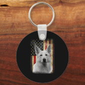 Porte-clés Patriotic White German Shepherd Flag American Usa (Recto)