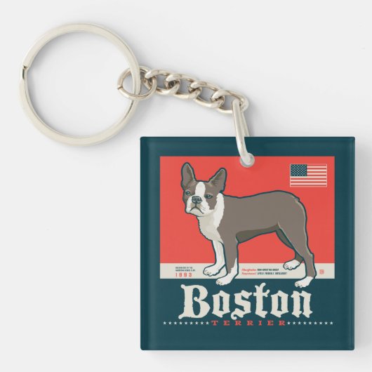 Porte-clés Patriotique | Boston Terrier (Devant)