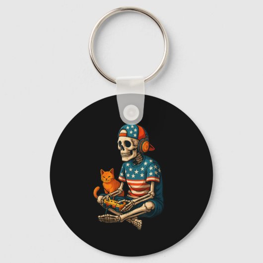 Porte-clés Patriotique Gamer Skeleton Jeux Vidéo de jeu Cat B (Recto)