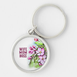 Porte-clés Patron maman femme, Fleurs roses