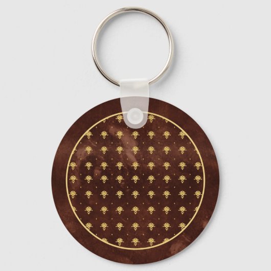 Porte-clés Pattern Leather Brown et Gold Damask (Recto)