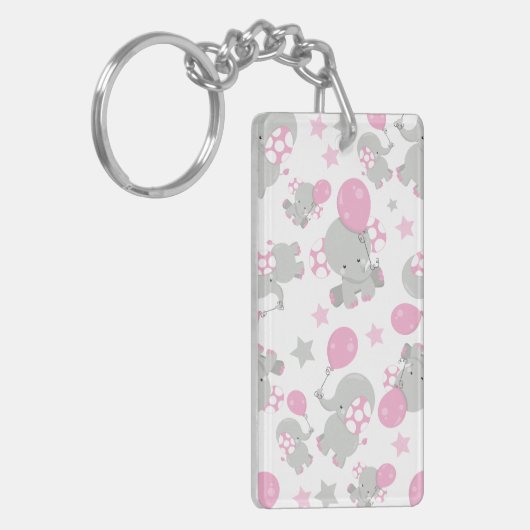 Porte-clés Pattern of Elephants, Cute Elephants - Pink Gray (Devant gauche)