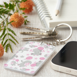 Porte-clés Pattern of Elephants, Cute Elephants - Pink Gray