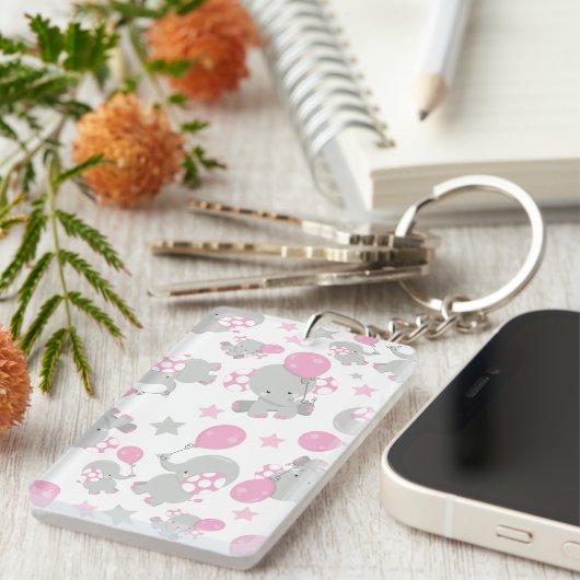 Porte-clés Pattern of Elephants, Cute Elephants - Pink Gray (Devant droit)