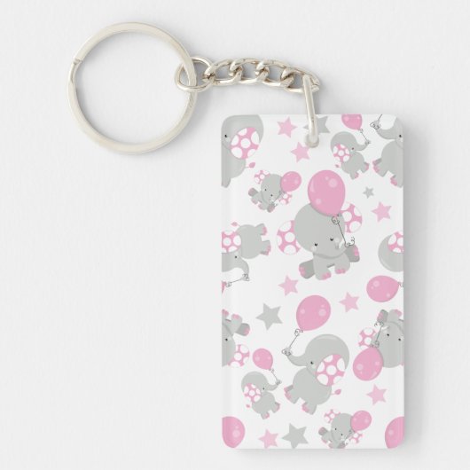 Porte-clés Pattern of Elephants, Cute Elephants - Pink Gray (Devant)