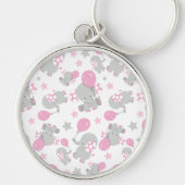 Porte-clés Pattern of Elephants, Cute Elephants - Pink Gray (Devant)
