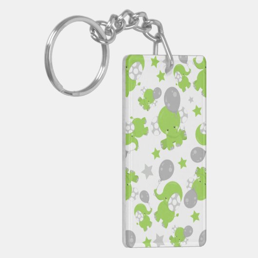 Porte-clés Pattern of Green Elephants, Cute Elephants, stars (Devant gauche)