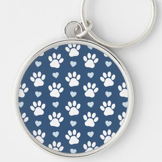 Porte-clés Pattern of paws, Dog paws, White paws, Blue Hearts (Devant)