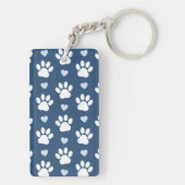 Porte-clés Pattern of paws, Dog paws, White paws, Blue Hearts (Dos)