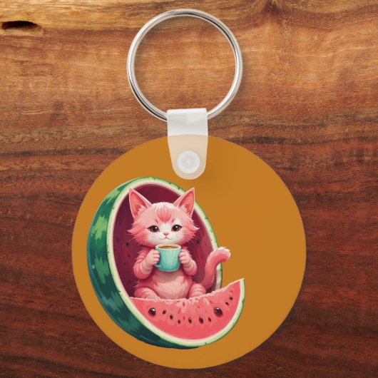 Porte-clés Pause café au chat pastèque (Verso)