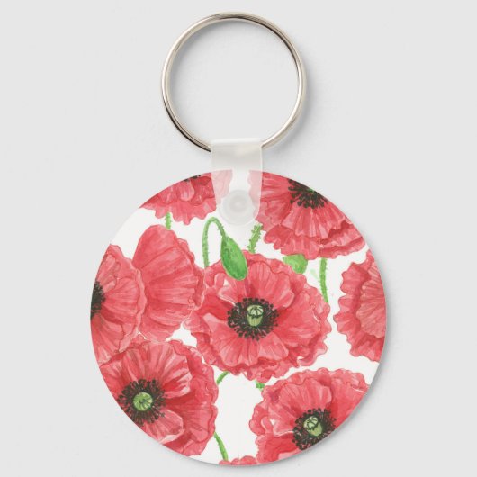 Porte-clés Pavot aquarelle motif floral (Recto)