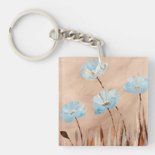 Porte-clés Pavot bleu dans l'herbe