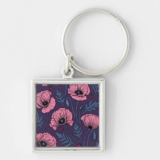 Porte-clés Pavot rose sur violet foncé (Devant)