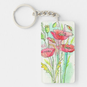 Porte-clés Pavots peints d'aquarelle