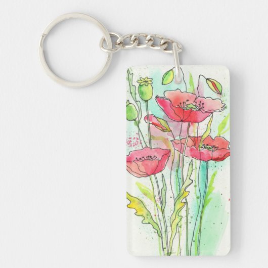 Porte-clés Pavots peints d'aquarelle (Devant)