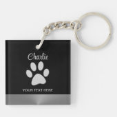 Porte-clés Paw Chien Argent sur arrière - plan noir (Dos)