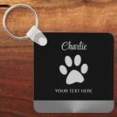 Porte-clés Paw Chien Argent sur arrière - plan noir (Recto)