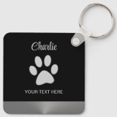 Porte-clés Paw Chien Argent sur arrière - plan noir (Dos)