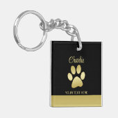 Porte-clés Paw chien brillant or sur arrière - plan noir (Devant gauche)