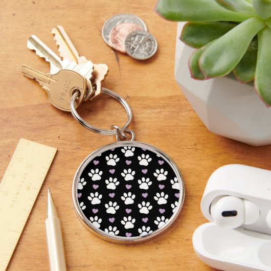 Porte-clés Paw Motif, Chien Paws, White Paws, Lilac Hearts (Bureau)