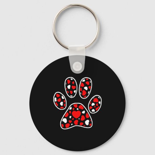 Porte-clés Paw Print Heart Pattern Valentines Day Cute Dog Pu (Recto)