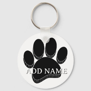 Porte-clés Pawprint Chien Noir Main Dessinée Nom Personnalisé