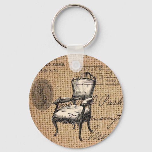 Porte-clés pays français scripts burlap Paris rococo chaise (Recto)
