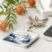 Porte-clés Paysage alpin aquarelle avec Fleur sauvage (Côté)