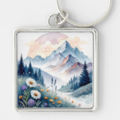 Porte-clés Paysage alpin aquarelle avec Fleur sauvage (Devant)