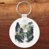 Porte-clés Paysage antique de l'encre chinoise avec cascade (Verso)