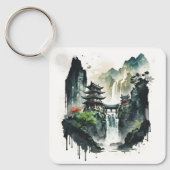 Porte-clés Paysage antique de l'encre chinoise avec cascade (Recto)