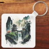 Porte-clés Paysage antique de l'encre chinoise avec cascade (Verso)