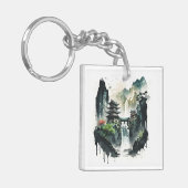 Porte-clés Paysage antique de l'encre chinoise avec cascade (Devant gauche)