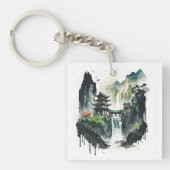 Porte-clés Paysage antique de l'encre chinoise avec cascade (Devant)