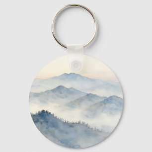 Porte-clés Paysage aquarelle de montagne brumeuse