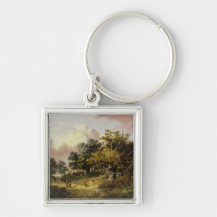 Porte-clés Paysage boisé avec la femme et l'enfant marchant