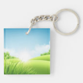 Porte-clés Paysage de champ vert ensoleillé (Dos)