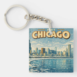 Porte-clés Paysage de Chicago et lac Michigan en hiver 