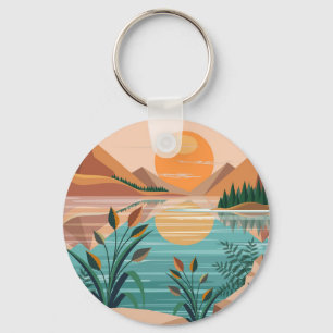 Porte-clés Paysage de coucher de soleil au lac de montagne pa