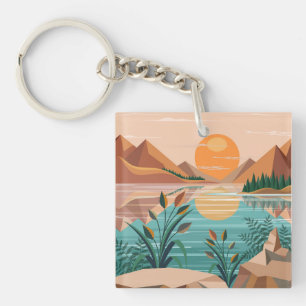 Porte-clés Paysage de coucher de soleil sur un lac de montagn