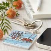Porte-clés Paysage de maison d'hiver (Devant Droit)
