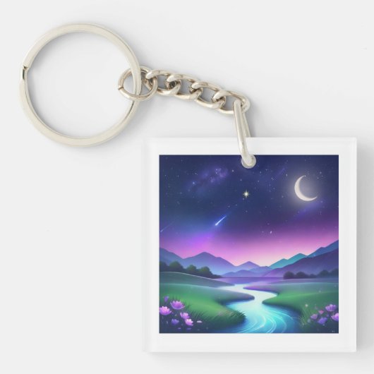 Porte-clés Paysage de rivière sous la lumière étoilée de rêve (Devant)