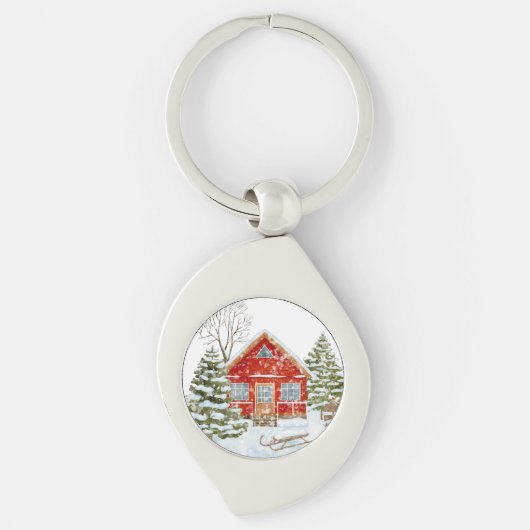 Porte-clés Paysage d'hiver Maison rouge (Devant)