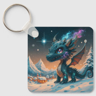 Porte-clés Paysage hivernal de Chibi Dragon mystique