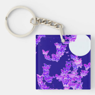 Porte-clés Paysage lunaire avec papillons - lilas, bleu foncé