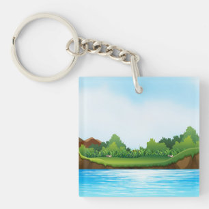 Porte-clés Paysage naturel avec réservoir de rivière-22805